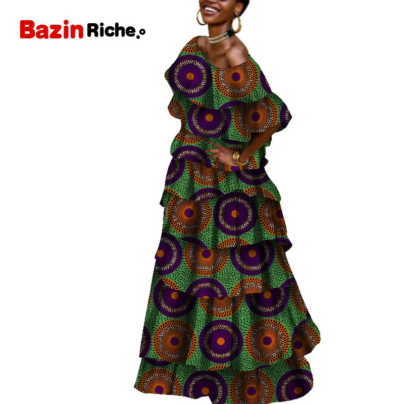 2021 африканские платья для женщин с принтом Многослойные Длинные базин богатые из