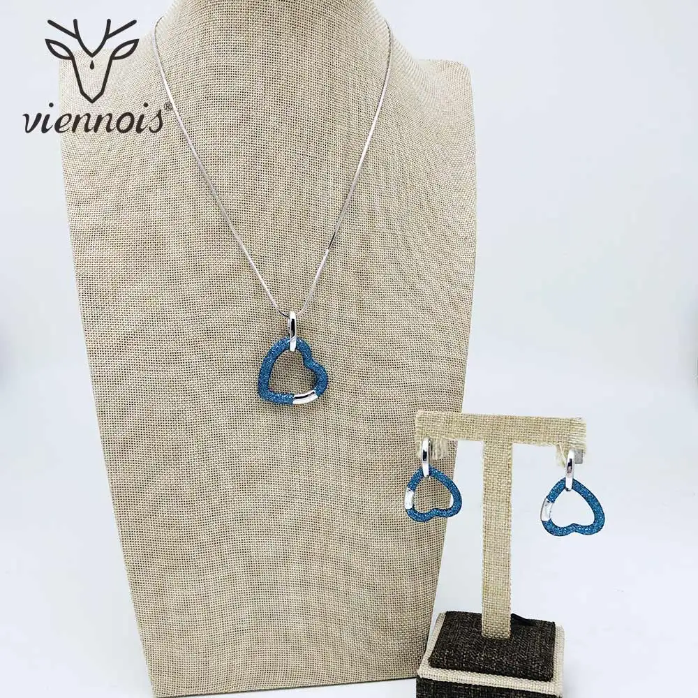 Viennois Jewelry Set For Women Rose Gold &amp Blue Color Heart Design Necklace Dangle Earrings Party 2020 | Украшения и