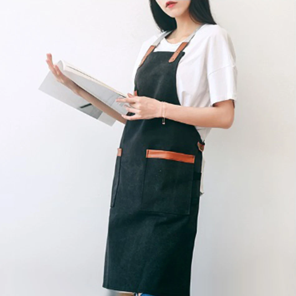 

Washed Canvas Work Clothes Kitchen Cooking Apron with Pocket Unisex One Size for Coffee Shop Restaurant BBQ Bib Cleaning Tools
