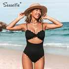 Слитный купальник SEASELFIE с узелком и зубцами, женский сексуальный однотонный черный Монокини, купальник 2022, новый пляжный купальный костюм, пляжная одежда