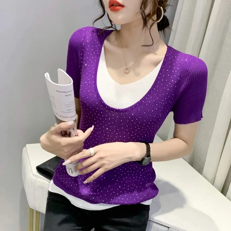 

Fashion Women Tops lavender T-shirts Female 2019 Summer