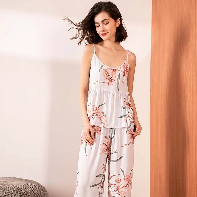 3 шт. Женская хлопковая атласная пижама с цветочным принтом|Комплекты пижам| |