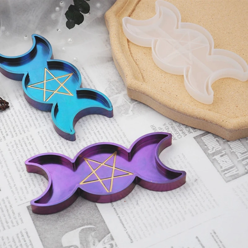 

Handmade Moon Star Candle Tray Resin Molds Moon Phase Box Molds Triple Goddess With Pentagrams Mold Jewelry Making Tools