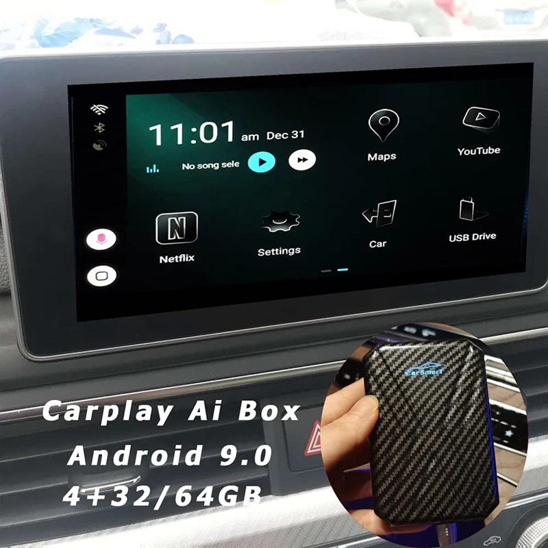 

CarPlay AI Android Box Автомобильный мультимедийный плеер Android 9.0 беспроводное зеркальное соединение видео для оригинального проводного автомобиля