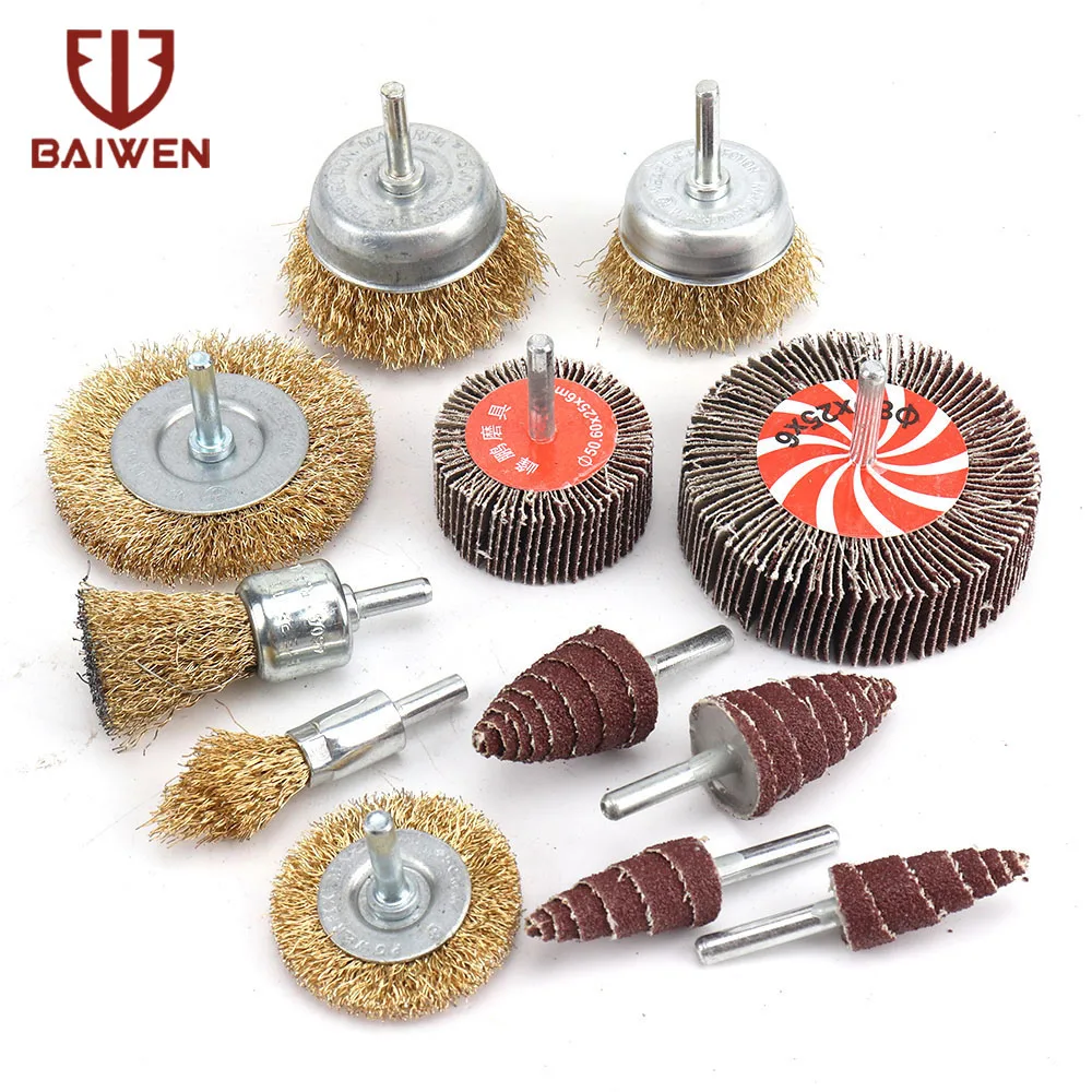 

1-12pc Brass Coated Wire Wheel Brush Set Drill Brushes Kit 6mm Shank For Removal Rust Corrosion Polishing Rotary Tool Parts