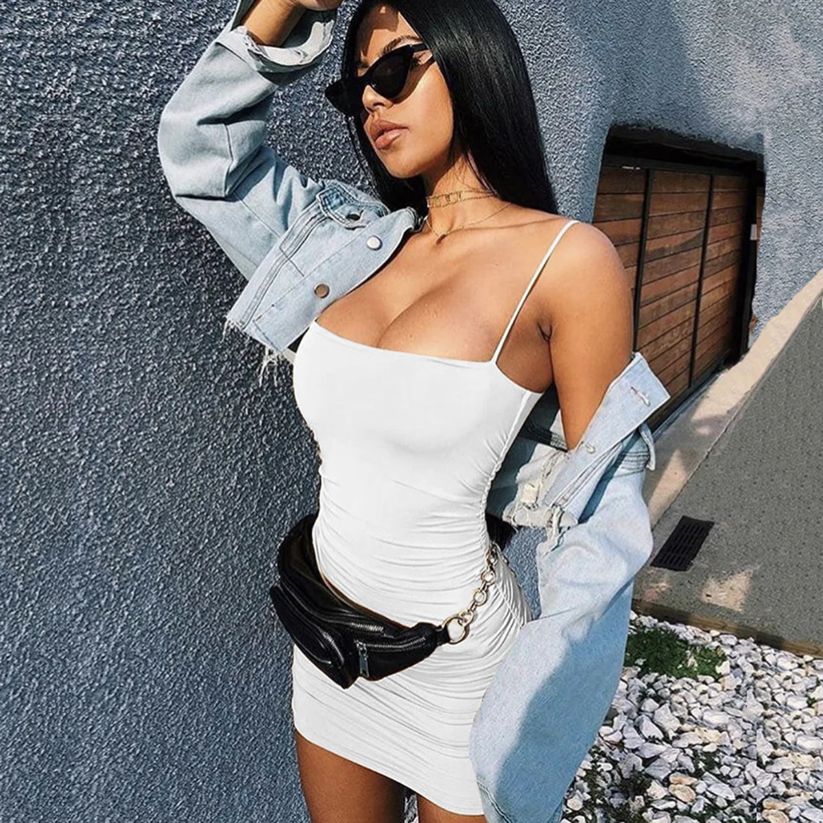 

Bazhenova Sexy Spaghetti Strap Dress Women Summer Strapless Folds Sheath Solid Mini Dress Silm Clubwear T3031