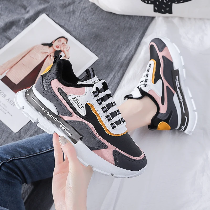 

Женские зимние кроссовки в сеточку, красные Нескользящие кроссовки на толстой подошве, спортивная обувь для бега, новинка 2021