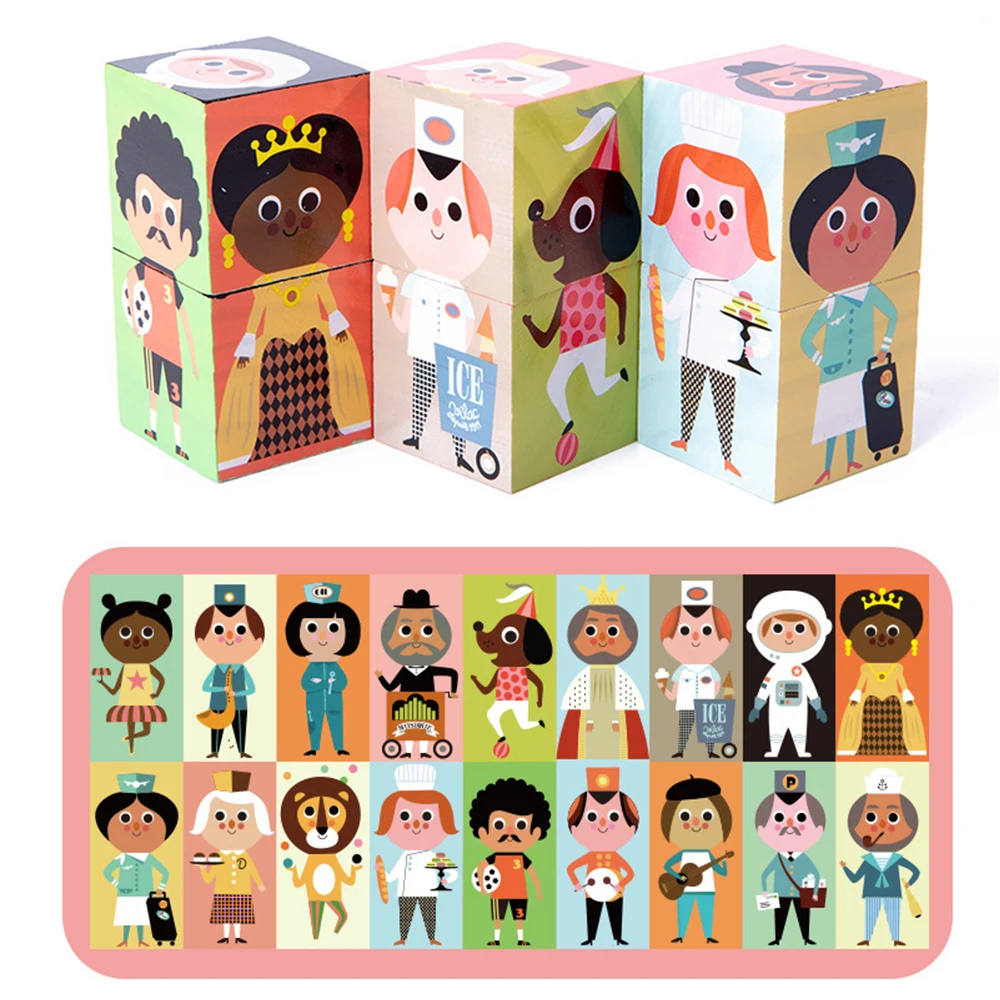 Детские деревянные шесть сторон 3D головоломки кубики строительные развивающие