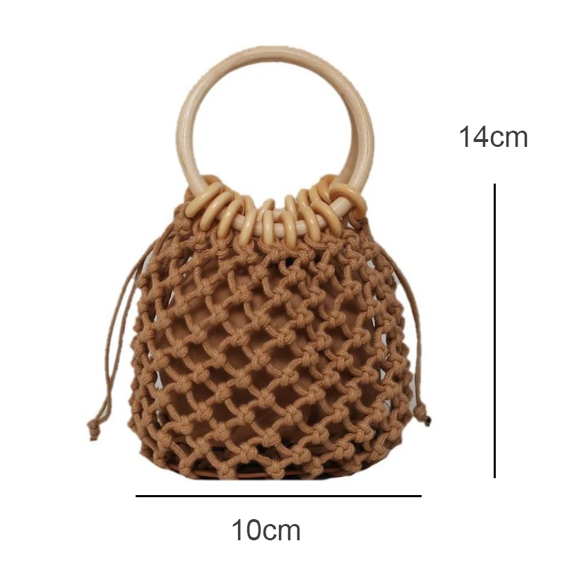 

Small Straw Beach Bags for Women Round Straw Tote Woven Net Bags Handbags Rattan String Purse Mesh Bucket Hollow Out Wristlets