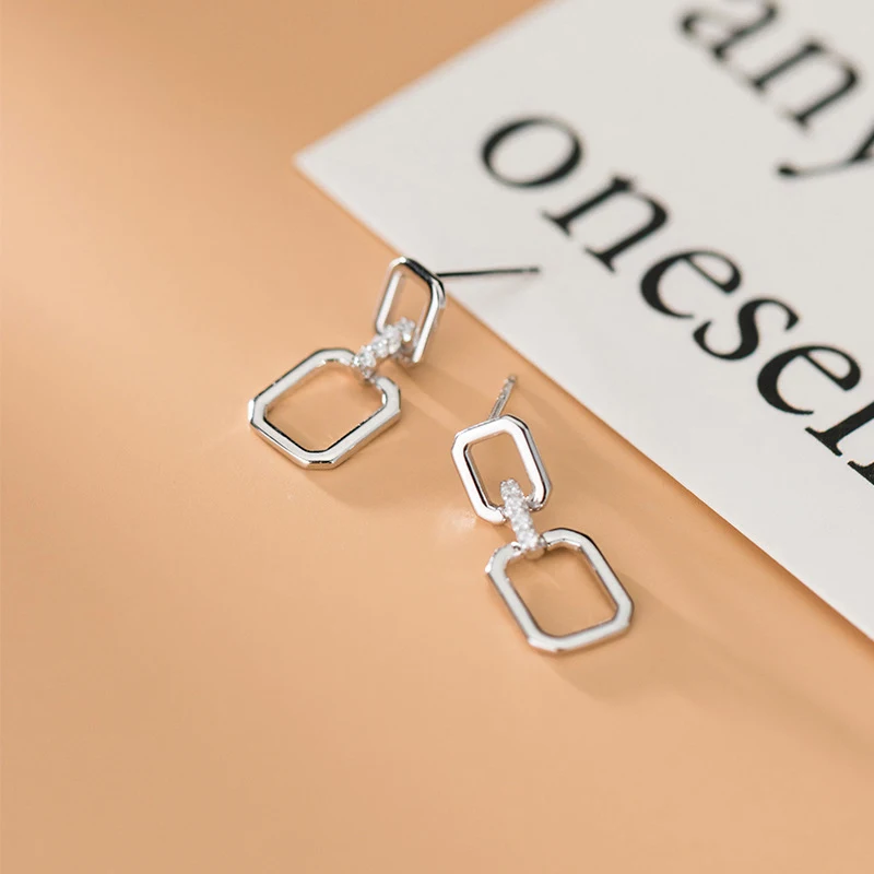 

COLUSIWEI Authentic 925 Sterling Silver Geometric Rectangle Drop Earrings for Women White Enamel Fine Korea Style Jewelry