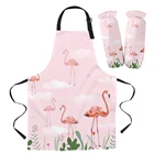 Фартук для кухни, кухонные прихватки с фламинго, розовыми облаками и цветами, для приготовления пищи в саду, Детские и женские фартуки, манжеты, Аксессуары для выпечки