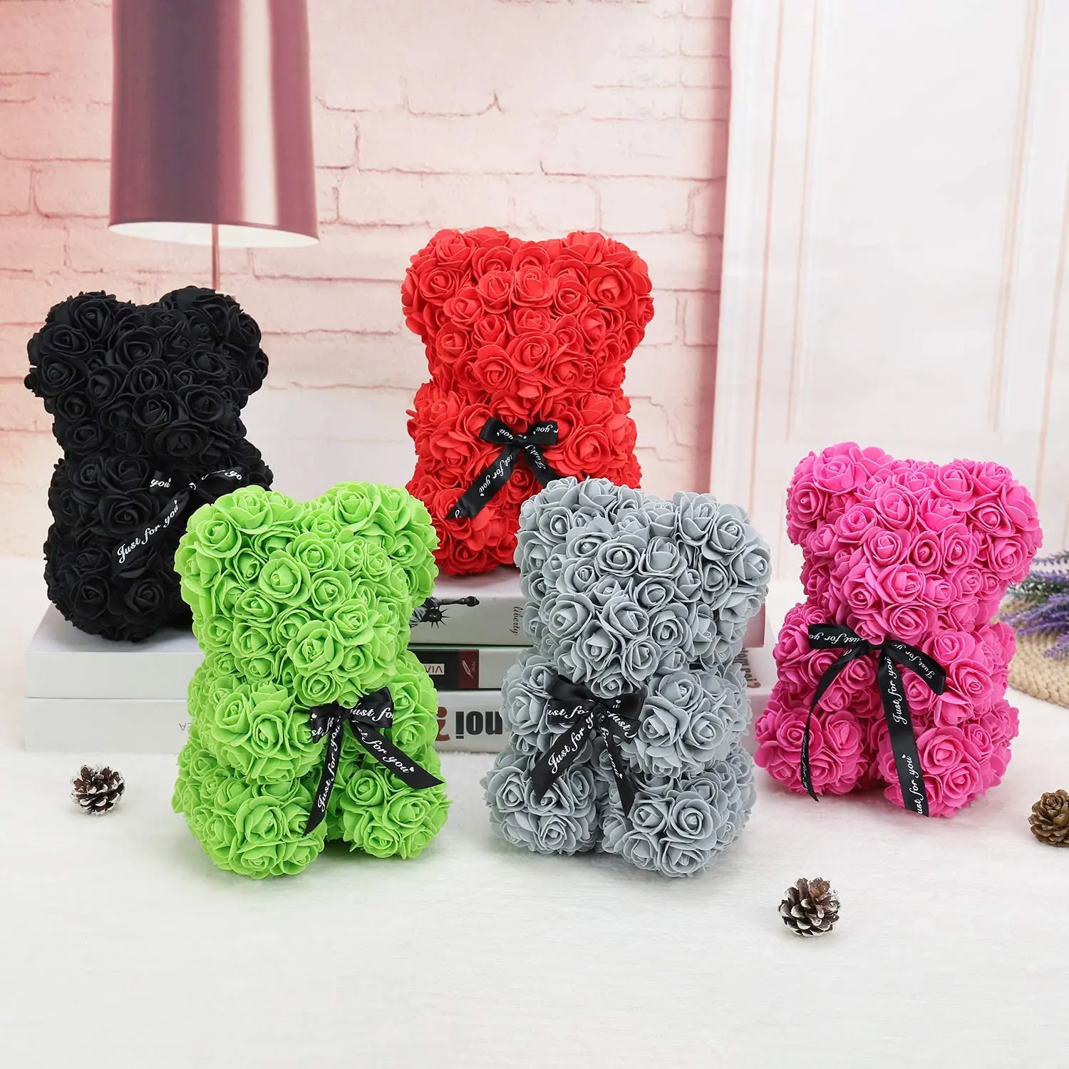 

25cm Teddy Rose Bear Valentines Day Gift Artificial Rose of DIY Rose Bear Accessories for Home Wedding Birthday Women Gift