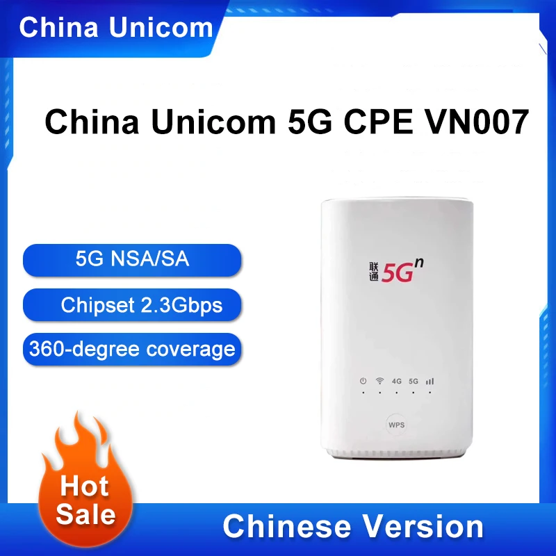 

Original China Unicom 5G CPE VN007 2.3Gbps Wireless 5G NSA/SA NR n1/n3/n8/n20/n21/n77/n78/n79 4G LTE Band1/3/8 With SIM Card