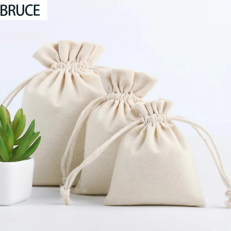 20PCS Linen Gift Bags Cotton Jute Drawstring Pouch Packing Jewelry Makeup Party Wedding Candy Wrappling Reusable Sack Print Logo | Дом и сад