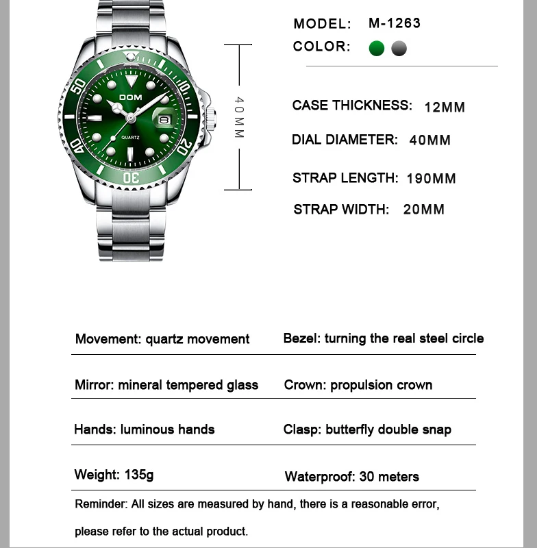 Дропшиппинг DOM Роскошные Для мужчин мужские часы Водонепроницаемый Дата