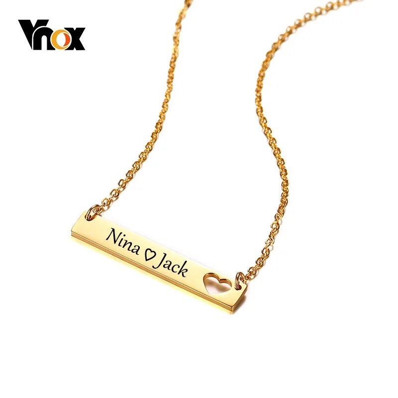 Vnox Бесплатная гравировка на заказ женское колье с полым сердечком из нержавеющей