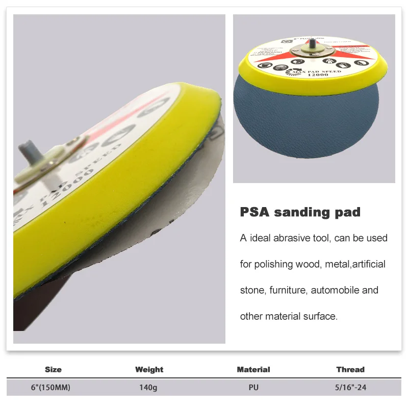 

6 Inch 150mm Vinyl PSA Sanding Pad for Adhesive Discs Sander Backing Pad 5/16"-24 Thread Power Tools Accessories