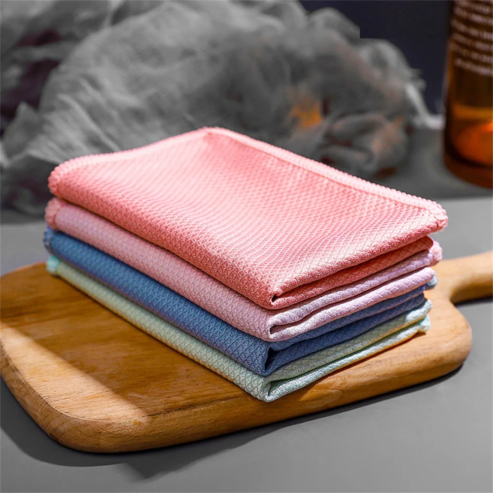 

Glass Cleaning Cloth Dishcloth Lint Free For Windows Cars Kitchen Mirrors Traceless Reusable Fish Scale Rag Polishing Microfiber