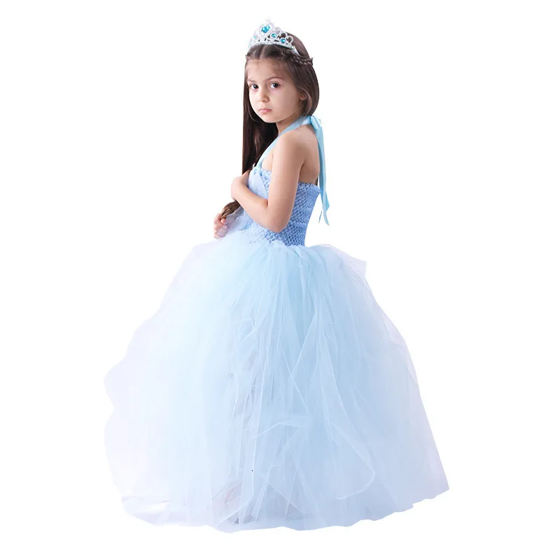 Костюм Эльзы для девочек синее платье Снежной королевы с длинным шлейфом