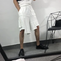 mens shorts summer new irregular personality design hair stylist style solid color tooling casual loose oversized shorts