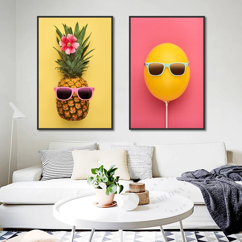 Современная Картина на холсте забавные фруктовые очки с дизайном ананас плакаты