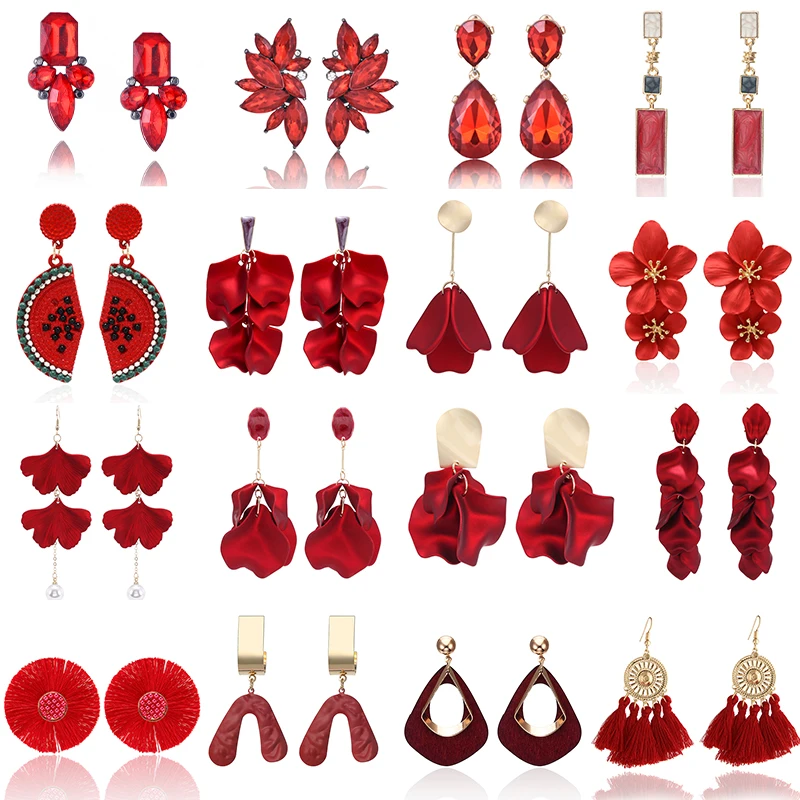 2020 новые модные красные серьги подвески с цветами ручной работы украшением в