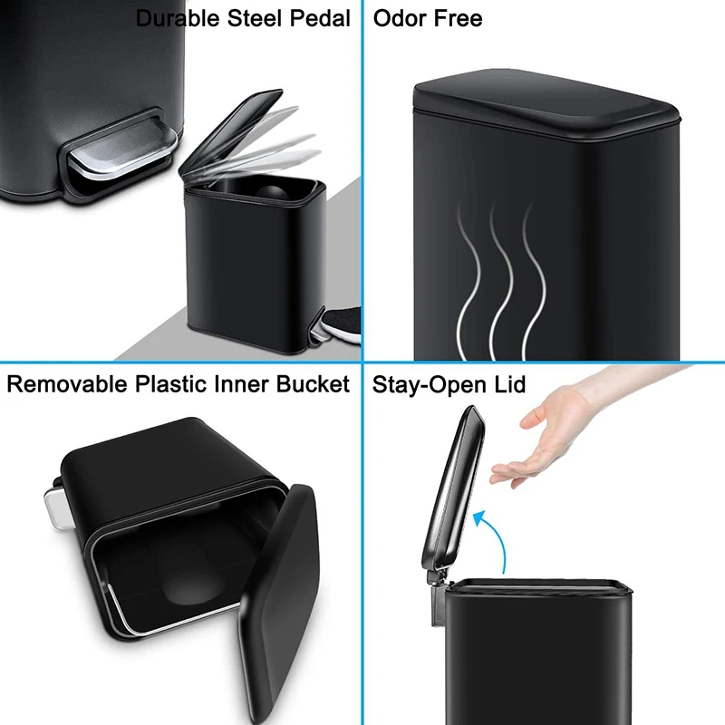 

HOT SALE Rectangular Small Trash Can with Lid Soft Close, Bathroom Trash Can with Removable Inner Wastebasket