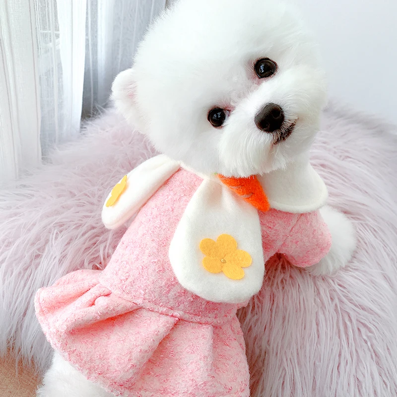 Розовый милый кролик уши зимнее платье для собак XS XL Pet Французский бульдог