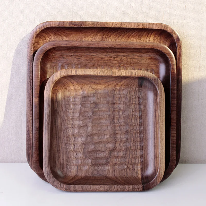 Квадратная деревянная тарелка черного ореха фруктовое блюдо чайный поднос