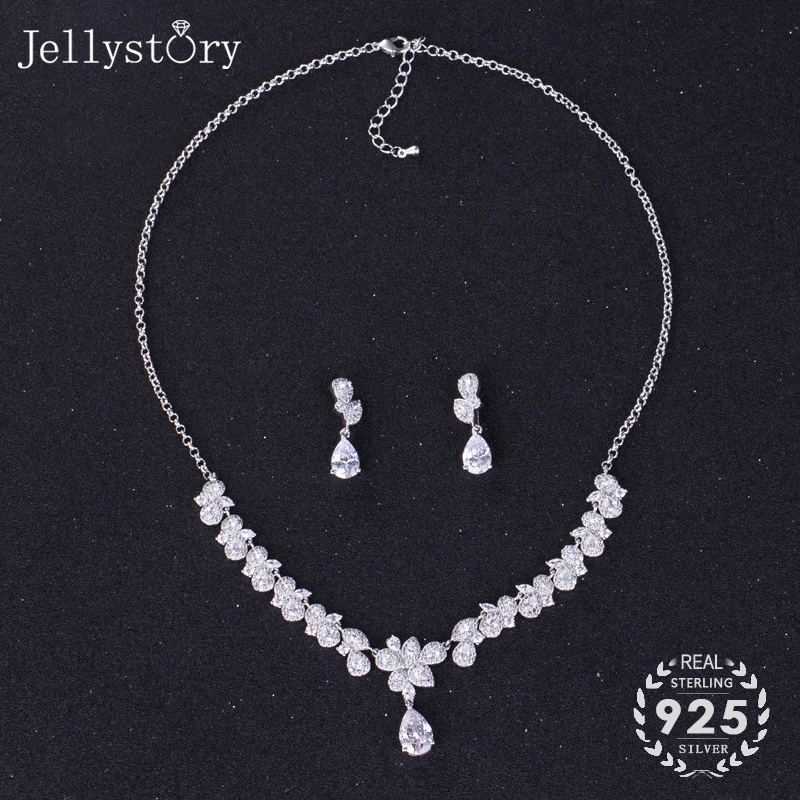 Jellystory элегантного шарма ювелирных изделий набор AAA циркон серьги колье 925 серебро