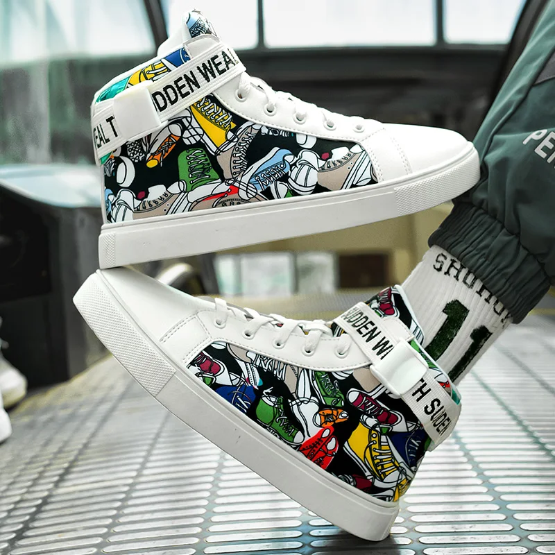 

Spring Men Canvas Sneakers High-top Comfortable Shoes Student Shoes Flats Casual White Breathable Walking Shoes Men Shoes