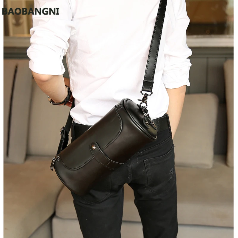 

Brand Hot Sale Bucket Men Bags Vintage Small Shoulder Bag Pu Leather Mens Messenger Bag Cylinder Men's Crossbody Bags Male