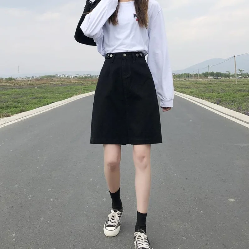 Джинсовые юбки для женщин в Корейском стиле досуга подростков хипстерских