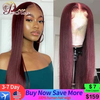 30 99j burgundy 13x4 human hair lace frontal wigs for black women bone straight transparent lace front wig brazilian remy 180