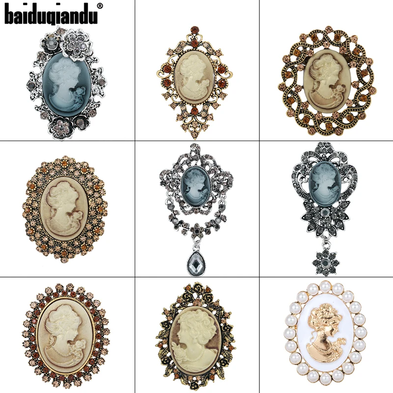 

Baiduqiandu Brand Factory Direct Assorted Styles Crystal Rhinestones Cameo Vintage Brooch Pins for Women