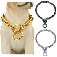 dog choke collar black color gold color silver color large 15mm stianless steel training collar o ring chain perfect for dog