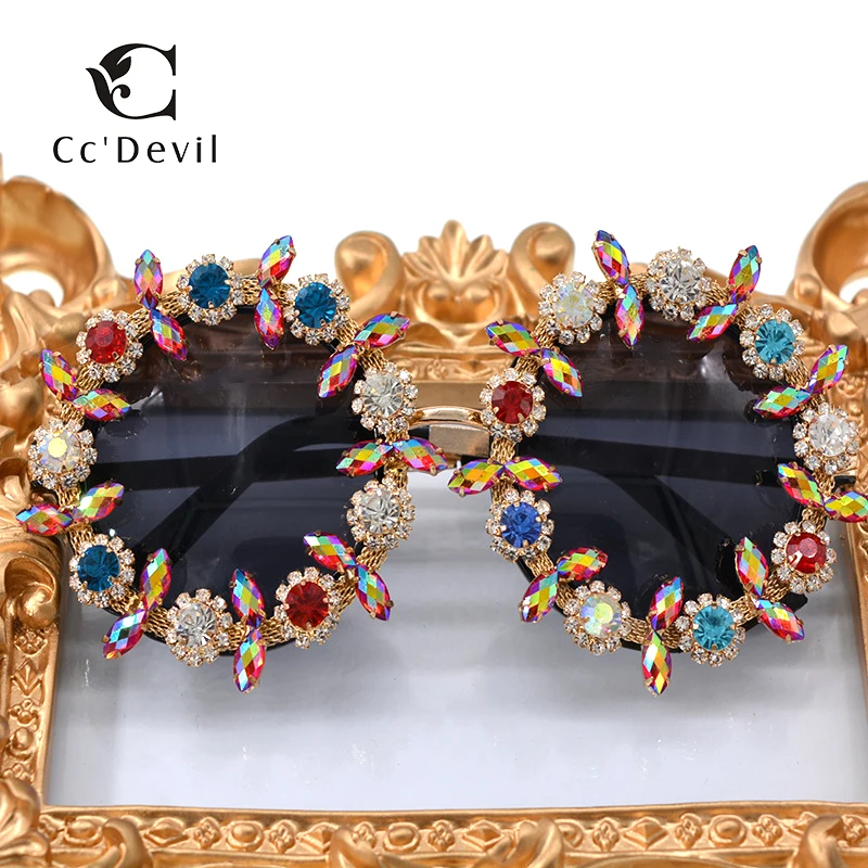 Модные роскошные круглые солнцезащитные очки со стразами для женщин прозрачные