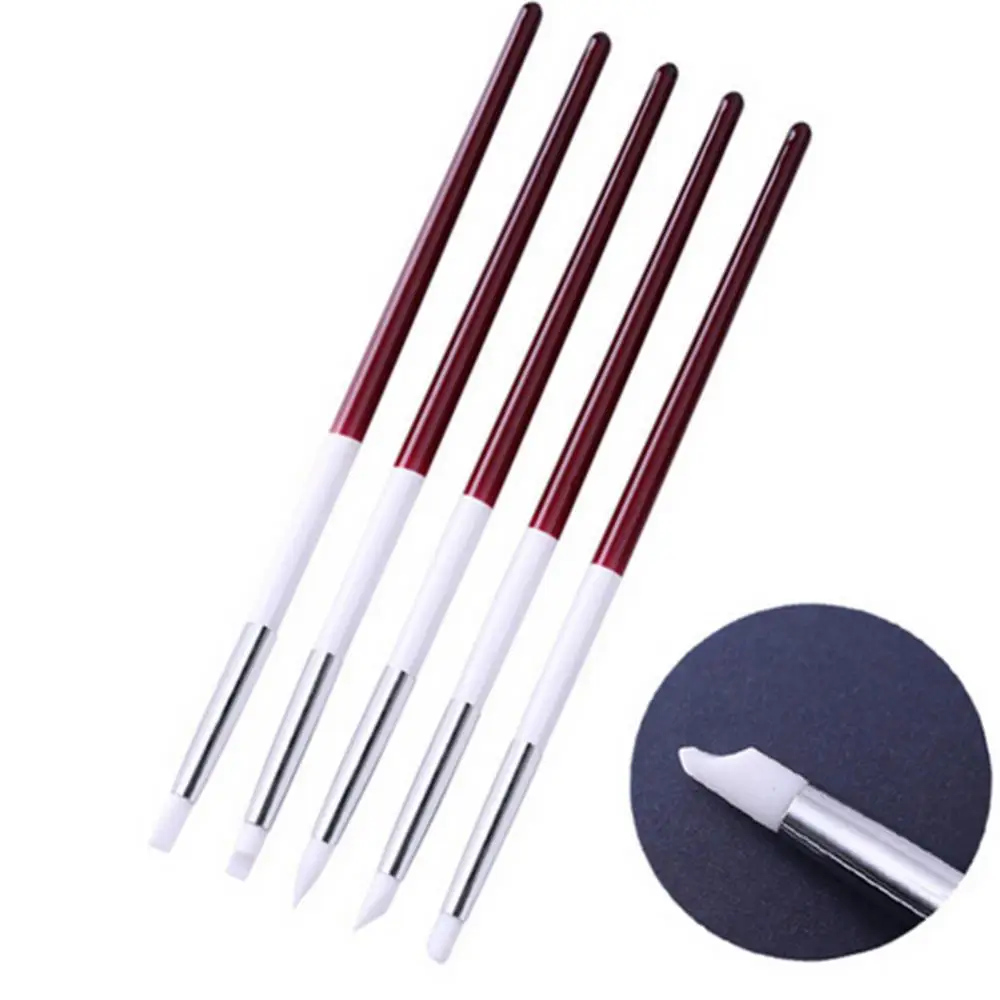 

5Pcs Nail Pen Silicone Head Nail Art Dotting Tools Sculpture Carving Pen Shaping Painting Brushes Manicure Salon Accessories