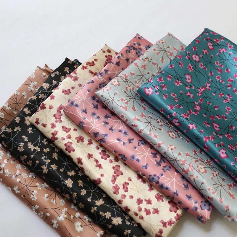 1 meter X 1.48 meter Elegant Floral Satin Fabric Soft Polyester Charmeuse Material For Scarf Headband Lining