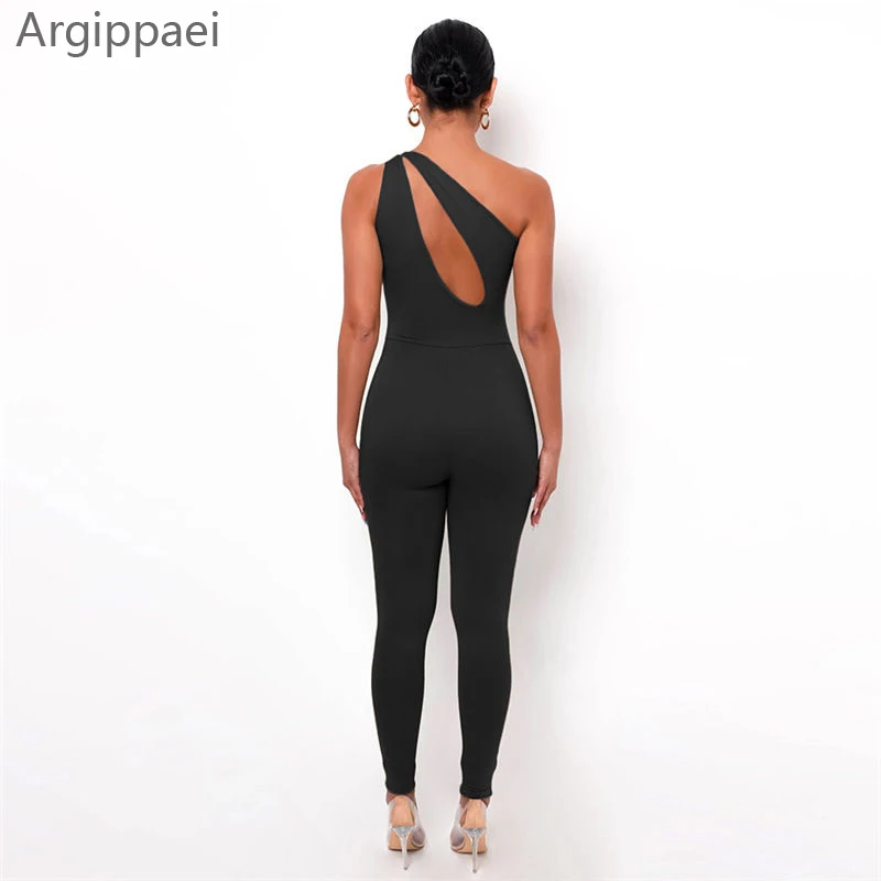 One Piece Outfit Long Jumpsuit Sexy Hollow Out Off Shoulder Sleeveless Skinny Elastic Women Slim Solid Back Bodycon Female