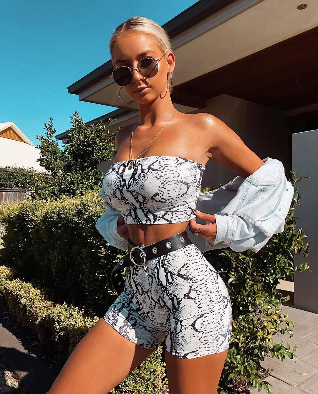 

Two piece set Women's Clothing Summer Sleeveless Print Crop Top Tube Shorts 2PCs Set Swimwear Beach Clothing Ladies Women Bikini