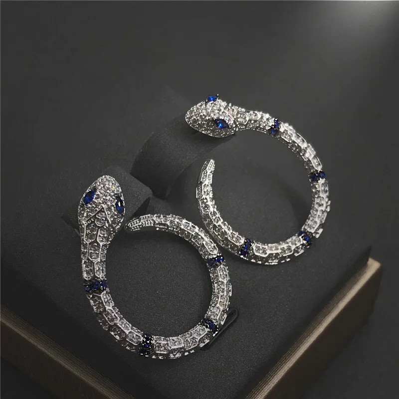 

UMGODLY Fashion Snake Earrings Blue Eyes Cubic Zirconiar Animal Ancient Silver Color Retro Women Jewelry Gift