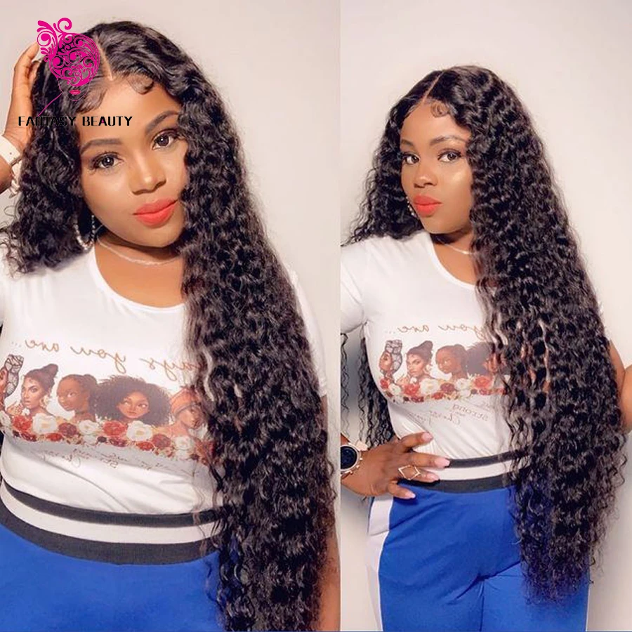 

Long 26Inches Deep Curly 180Density Jet Black Synthetic Lace Front Wigs with Bleached Knots No Gel Headband Easy Install Wigs
