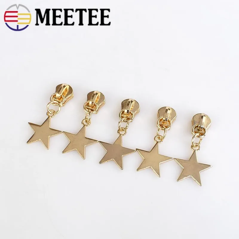 Модный металлический слайдер Meetee 5 # с золотым покрытием со звездочкой на молнии