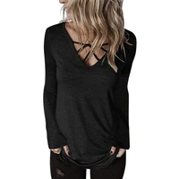 autumn and winter sexy woman tshirts solid color interlaced hollow long sleeved t shirt tops fashion womens fall clothing 2020