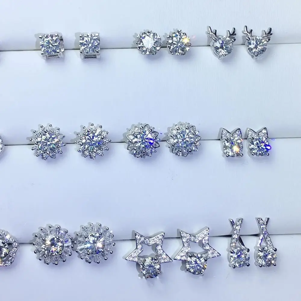 

55 Styles Trendy Diamond cz Stud Earring Real Sterling Silver Engagement Wedding Earrings for women Bridal Party Jewelry Gift