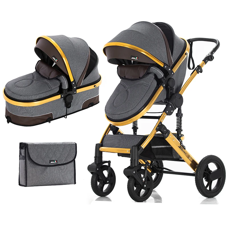 

Luxurious Baby Stroller Lightweight Newborn Pram Anti-shock All Terrain Pushchair Reversible Bassinet Car Seat Free Mummy Bag