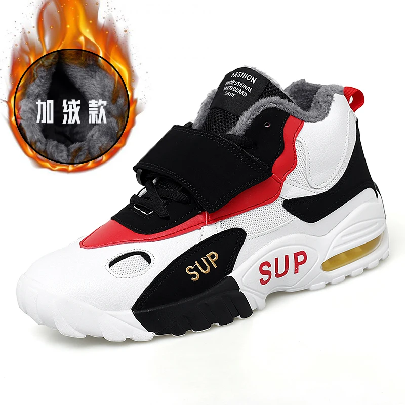 

2021 New Velvet Winter Basketball Shoes Men's Fashion All-match Casual Sports High-top Shoes Cushion PU Sole Men's Shoes Size 45