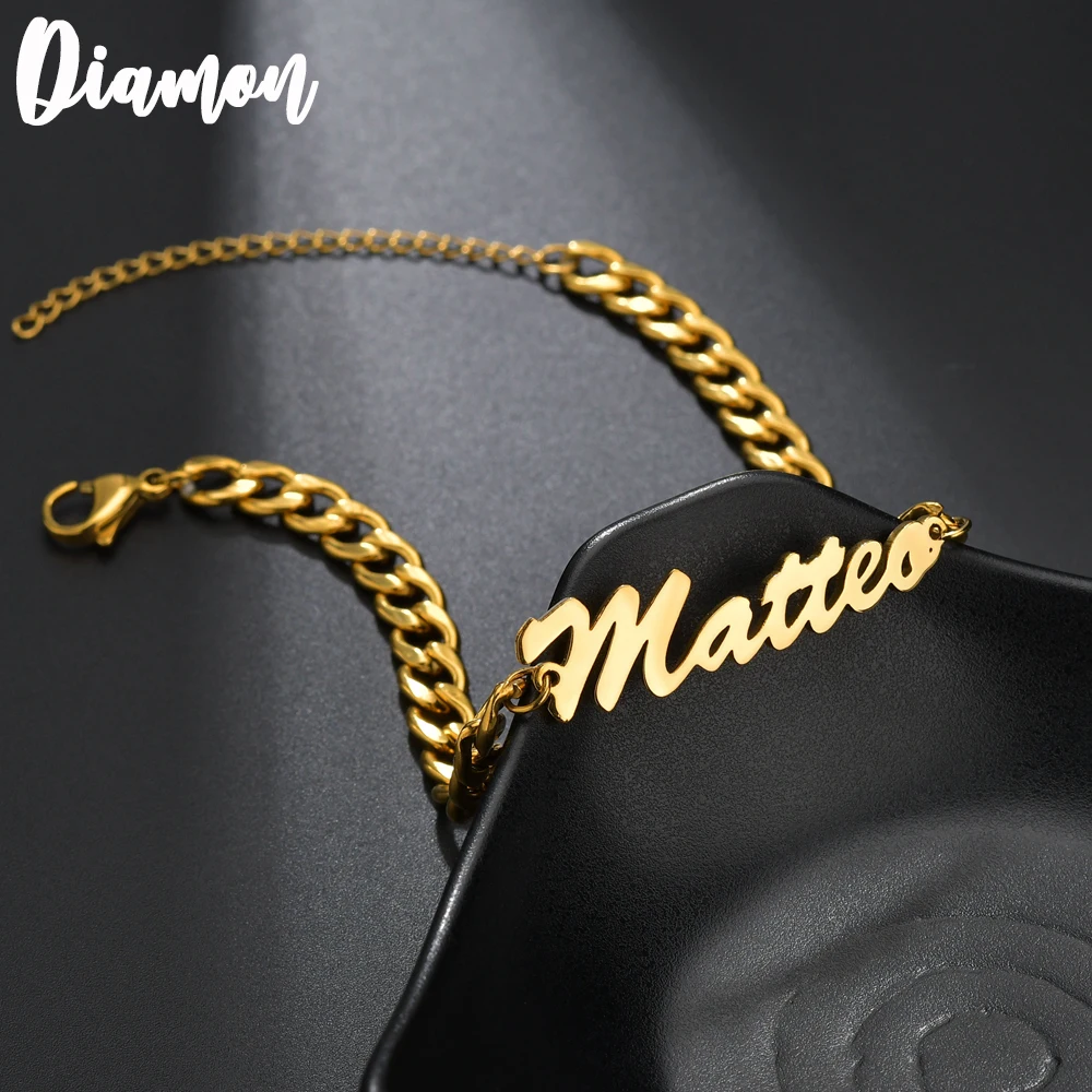 Diamon Custom Personalized Name Bracelet Stainless Steel Charms Handmade Cuban Chain Engraved Handwriting NK Bangle Gift | Украшения и