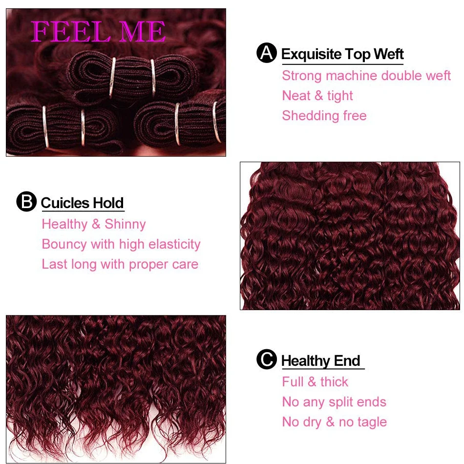 Перуанские волнистые пучки волос 1 шт. красные винные бордовые 99j волосы для